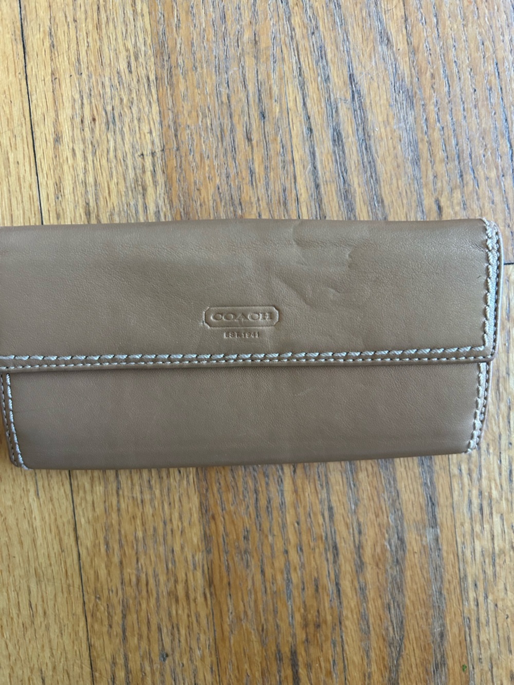 Coach Brown Leather Continental Wallet with Contrast Stitching